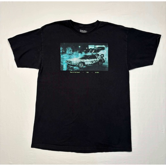Back To The Future DeLorean Graphic T-Shirt Mens XL Black 1985 Movie Tee Cotton
